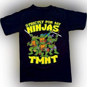 VTG Y2K TEENAGE MUTANT NINJA TURTLES TMNT BLACK T-SHIRT “STRICTLY .. NINJAS SZ S